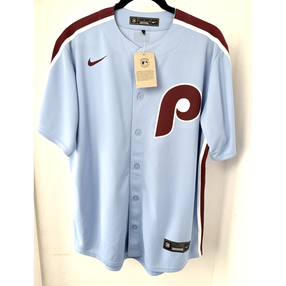 Nike Philadelphia Phillies Baseball Jersey Size Medium Button Powder Blue 86760